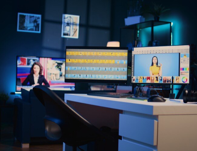 Computadoras con programas de animación digital en un estudio para trabajar en Pixar